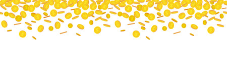 Falling coins repeat seamless border. Gold coin of dollar. Flat, isolatedのイラスト素材