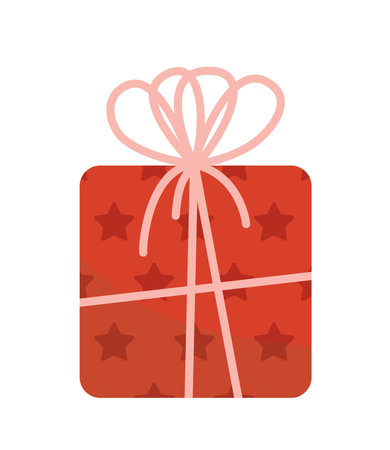 Red Christmas gift with pink bow. Present. Flat, cartoon, vectorのイラスト素材