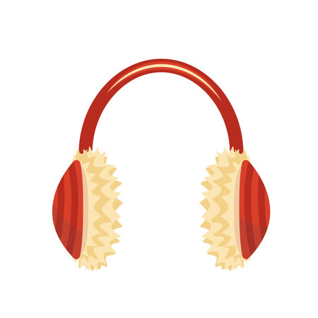 Earmuff. Red fluffy earmuff. Warm headphones. Flat, cartoon, vectorのイラスト素材