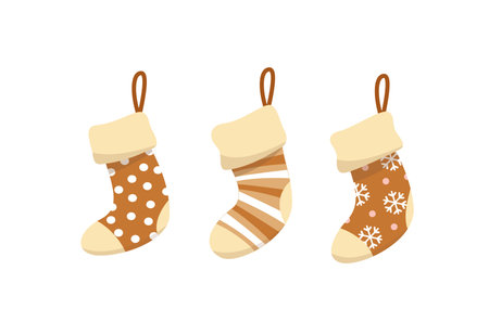 Wool brown socks. Set of warm stocking. Flat, cartoon, vectorのイラスト素材