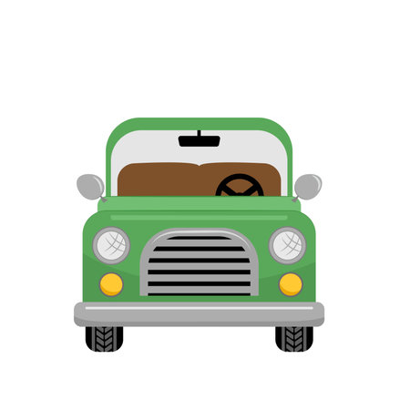 Pickup. Front of the car. Green truck. Retro car. Flat, cartoon, vectorのイラスト素材