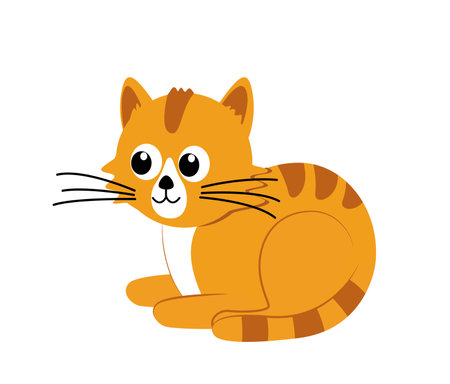 Red cat with stripes. Cute kitten. Red kitty. Flat, cartoon, vectorのイラスト素材