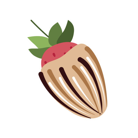 Chocolate covered strawberry. Pink glazed strawberries. Flat, cartoon, vectorのイラスト素材