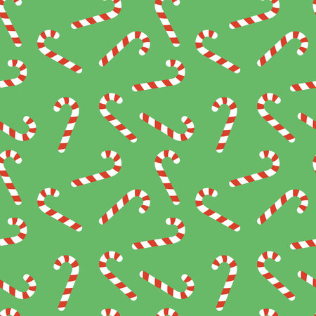 Candy cane. Christmas seamless pattern with candy cane. Cartoon, flat, vectorのイラスト素材