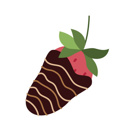 Chocolate covered strawberry. Pink glazed strawberries. Flat, cartoon, vectorのイラスト素材