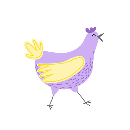 Chicken. Violet yellow hen. Chicken hen. Farm egg laying bird. Flat, cartoon, isolatedのイラスト素材