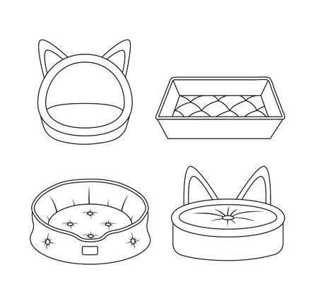 Beds for pets. Coloring page. Black and white dog or cat bed. Vectorのイラスト素材