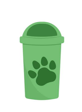 Trash can for dog poop. Green trash can. Flat, cartoon, vectorのイラスト素材