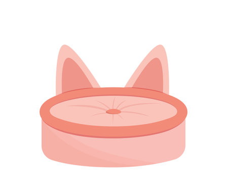 Pink bed for cat. Bed with cat ears. Flat, cartoon, vectorのイラスト素材