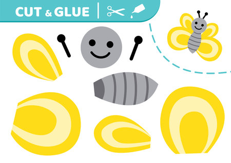 Yellow butterfly. Cut and glue. Butterfly. Applique. Paper game. Vectorのイラスト素材