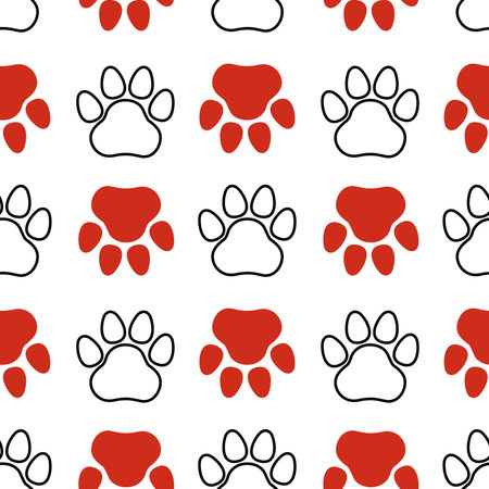 Red paw prints. Seamless pattern. Animal footprints. Vectorのイラスト素材