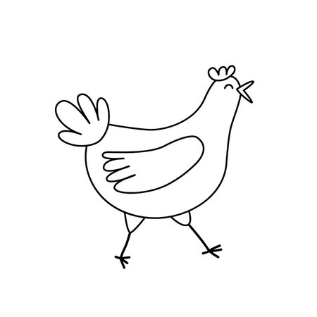 Funny hen. Coloring page. Black and white chicken. Hen. Vectorのイラスト素材