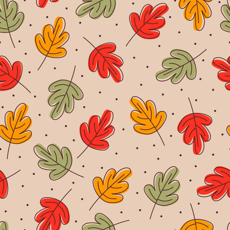 Oak fallen leaves. Seamless pattern. Fallen leaves. Flat, cartoon, vectorのイラスト素材