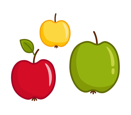 Set of apples. Red, yellow, green apples. Cartoon vectorのイラスト素材