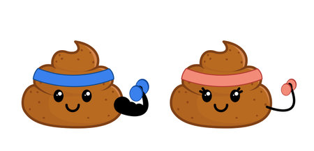 Sports poop with dumbbells. Character, icon, face.のイラスト素材
