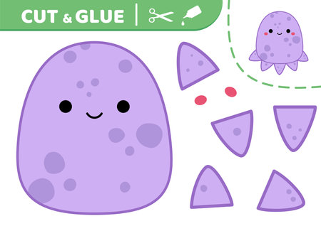 Octopus. Squishmallow. Cut and glue. Applique. Paper game. Kawaii vectorのイラスト素材