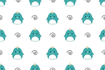 Squishmallow. Background with narwhal. vectorのイラスト素材