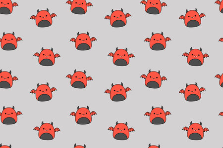 Devils on Halloween seamless pattern. Squishmallow. Cute devil.のイラスト素材