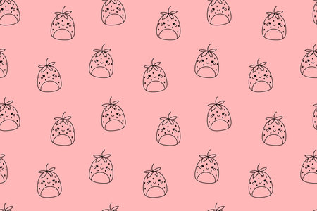 Pink pattern with kawaii line art strawberries. Squishmallow. Strawberry. Kawaii, Vectorのイラスト素材