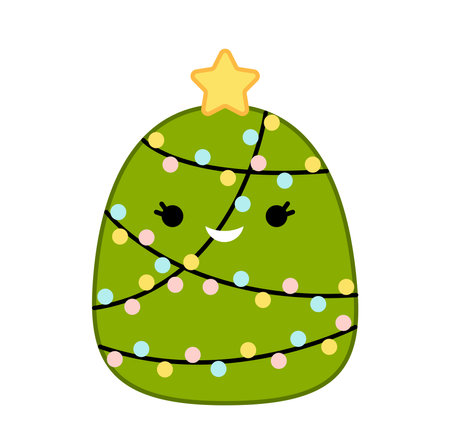 Christmas fir tree. Squishmallow. Cute soft plush toy Pillow Cartoon kawaii vectorのイラスト素材