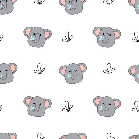 Elephants on seamless pattern. Squishmallow. Background with elephant. Kawaii, vectorのイラスト素材