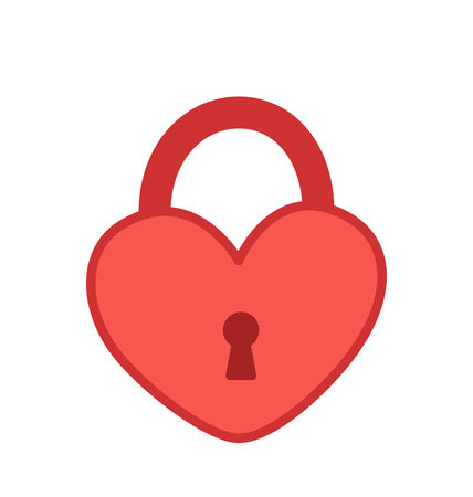 Red romanse door lock in form of heart. Valentines day. Cartoon, vectorのイラスト素材