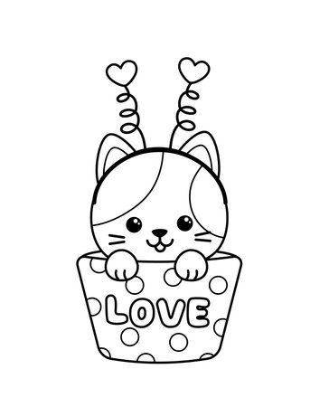 Black and white. Cupcake kitten. Coloring page. Vectorのイラスト素材