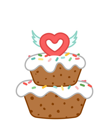 Valentines day cake with heart. Valentines day. Cartoon, vector