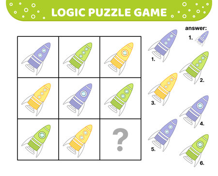 Logic puzzle game. Rocket. For kids. Cartoonのイラスト素材