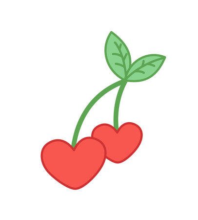 Cherry in form of heart. Berry. Valentines day. Cartoon, vectorのイラスト素材