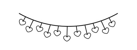 Coloring page. Garland with hearts. Black and white garland with hearts. Vectorのイラスト素材