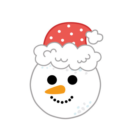 Head of cheerful snowman. Snowman in red hat. Cartoon, vector.のイラスト素材