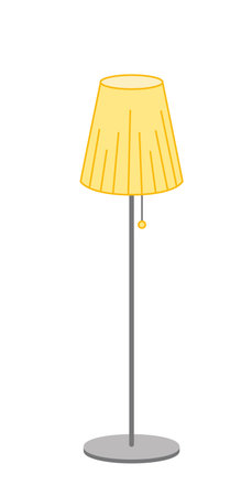 Floor lamp with yellow shade. Tall floor lamp. Cartoon, vectorのイラスト素材