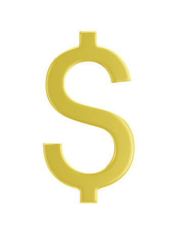 Dollar 3d. Golden sign of dollar. Gold Russian dollar, currency. Isolated, vector.のイラスト素材