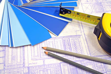 Architectural drawings for remodeling a kitchenの写真素材