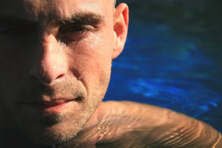 Swimmer in water concentratingの写真素材