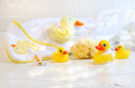 Bathtime for  with bath essentialsの写真素材