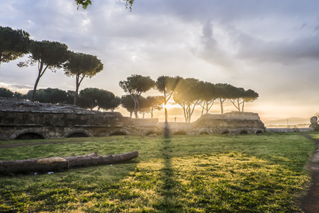 Italy, Rome, Acquedotto Claudio - A wonderful day began with a morning stroll to the Aqueduct Parkの写真素材