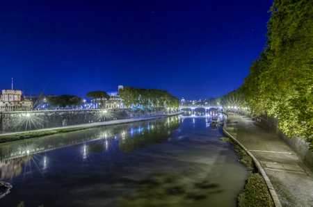 Italy, Rome, Lungotevere - It was 17/10/2013 in Rome and this is a shot session taked in the night with long time exposure.の写真素材