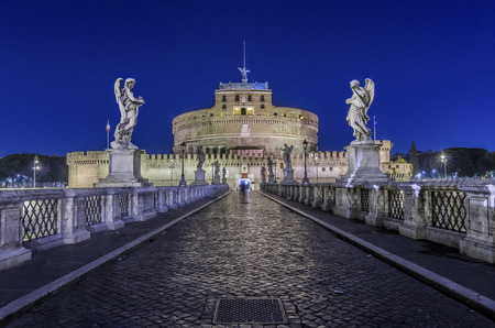 Italy, Rome, Ponte Sant'Angelo - It was 17/10/2013 in Rome and this is Castel Sant'Angelo shooted during a long exposure session in the nightのeditorial素材