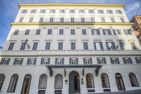 Italy, Rome, Piazza di Spagna, 13/12/2015, Early morning in front of Valentino palace shop in Piazza di Spagnaのeditorial素材