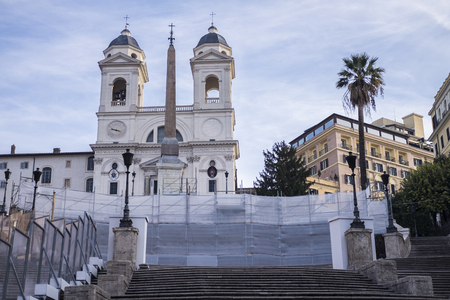 Italy, Rome, Piazza di Spagna, 13.12.2015, TrinitÃÂ mountains closed for restoration in progress, no way to up the stepsのeditorial素材