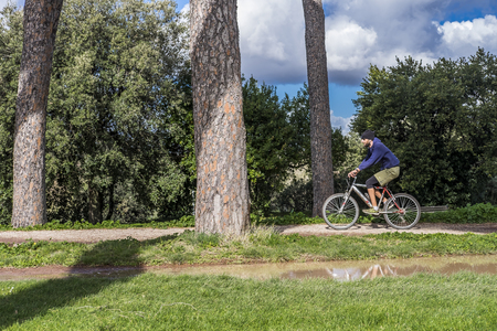 Italy, Rome, Villa Dora Pamphili - 06 March 2016: This huge park of Rome is one of the best places for cyclists where they can walk in the middle of nature and escape from the cityのeditorial素材