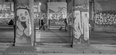 Italy, Rome, Porta Maggiore - 08 May 2016 - people waiting tram and move near railsのeditorial素材