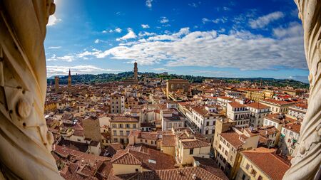 Panoramic view towards Palazzo Vecchio from Santa Maria del Fioreの写真素材