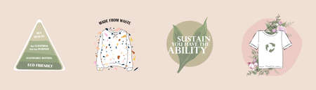 sustainable textile, slow fashion icons and symbols. concept of recycling, up cycling, reuse, hand...