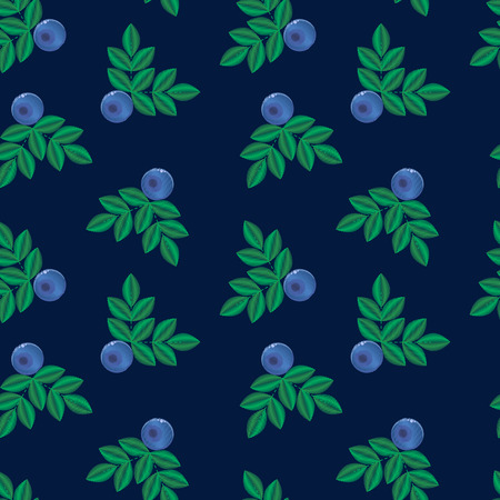 vector illustration, imitation of embroidery. blue forest summer berry with green leaves seamless pattern. Bilberries. background for textile, wallpaper, covers, surface, print, gift wrap.のイラスト素材