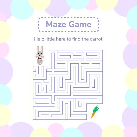 vector illustration. game for preschool children. square maze or labyrinth for kids. cartoon cute hare and carrot.のイラスト素材