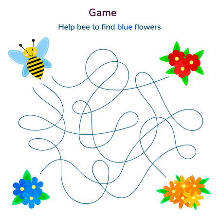 Game for children, maze or labyrinth with cartoon cute bee and flower vector illustration.のイラスト素材
