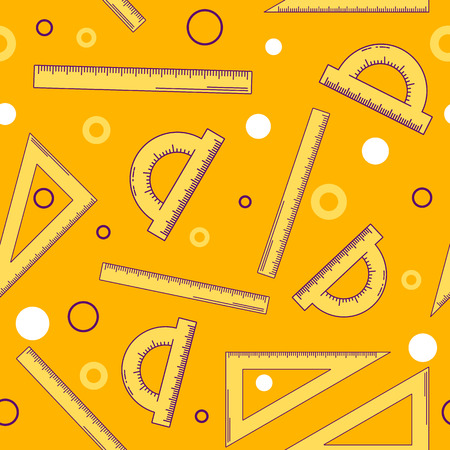 vector illustration. seamless abstract pattern. background with a ruler, triangle and protractor. round. orangeのイラスト素材